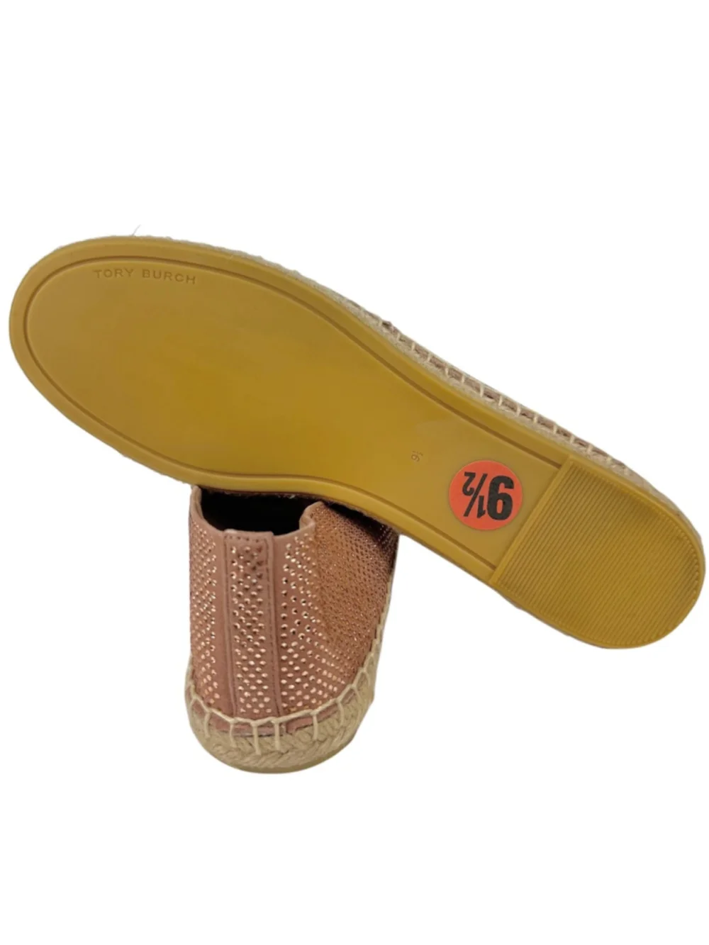 TORY BURCH Women Dusty Rose Everly Leather Rhinestone Espadrille Size 9.5 NWOB